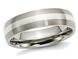 Men's Chisel 6mm Comfort Fit Satin Titanium Wedding Band Ring with Sterling Silver Inlay